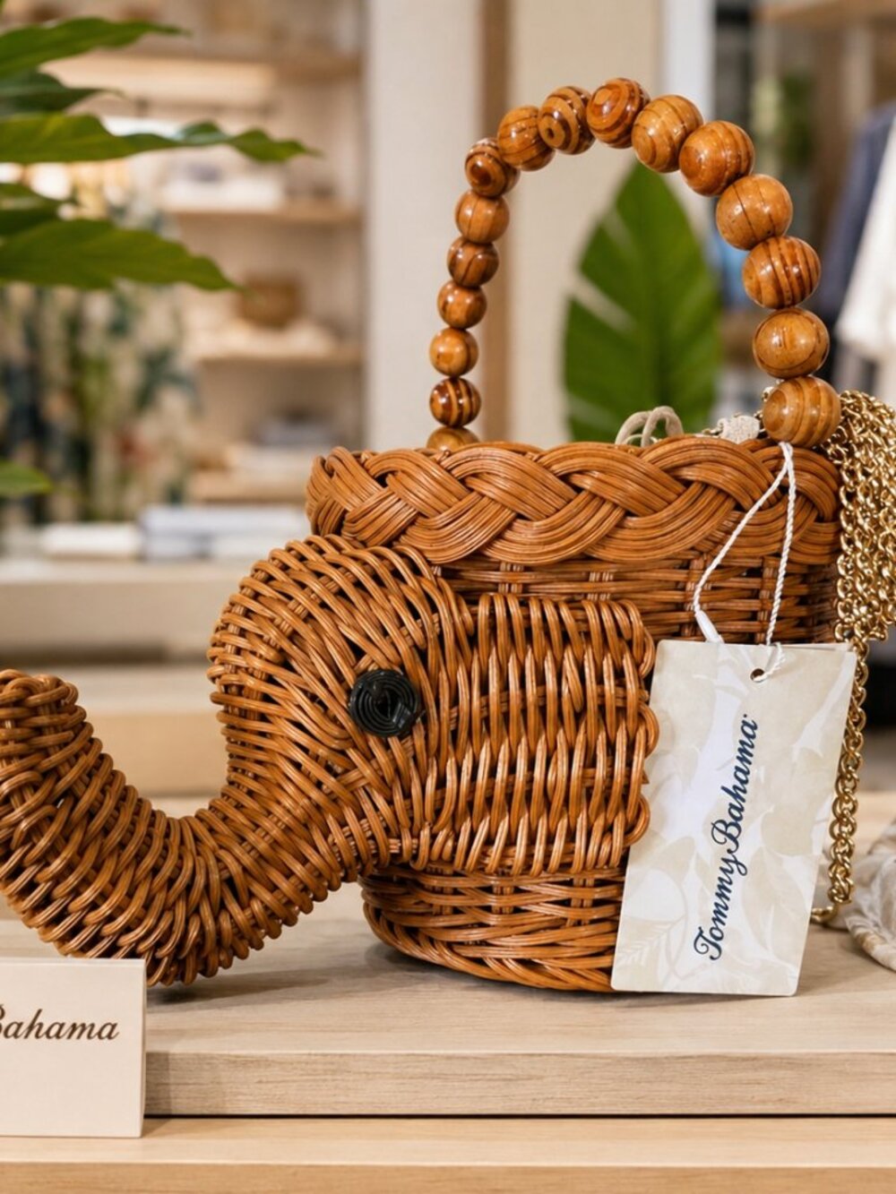 Tommy Bahama Wicker Rattan Elephant Bag Beaded Handle Crossbody Whimsy Nostalgia